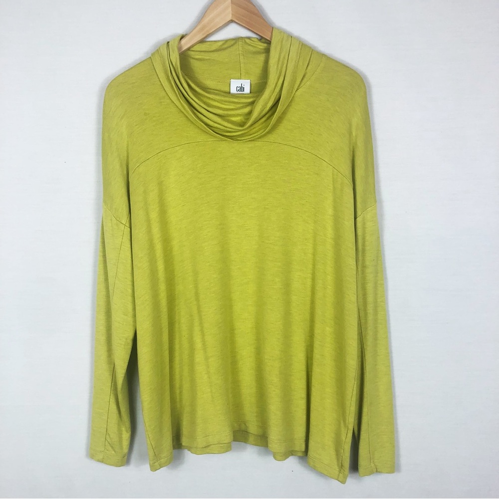 Cabi Ease Cowl Turtleneck Dolman Sleeve Top | Moss Gold | Size Small